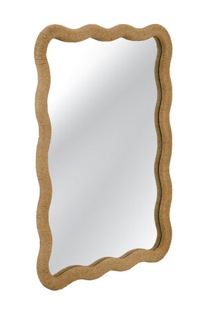 Basset Mirror Burnette Wall Mirror – Coastal Charm With Boho Flair, Textured Wavy Rope Frame For Eclectic Spaces Natural Hemp Rope,Mirror Glass M5277