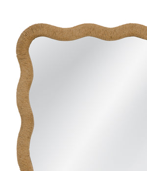 Basset Mirror Burnette Wall Mirror – Coastal Charm With Boho Flair, Textured Wavy Rope Frame For Eclectic Spaces Natural Hemp Rope,Mirror Glass M5277