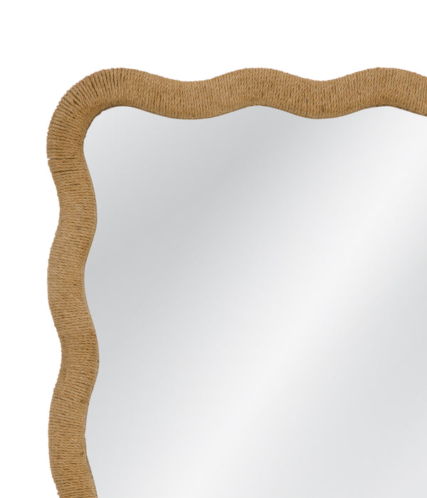 Basset Mirror Burnette Wall Mirror – Coastal Charm With Boho Flair, Textured Wavy Rope Frame For Eclectic Spaces Natural Hemp Rope,Mirror Glass M5277