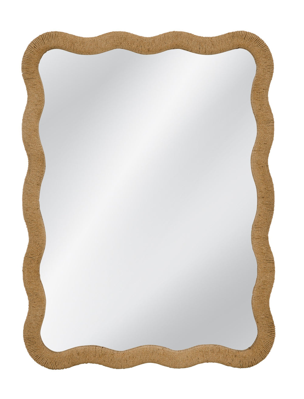 Basset Mirror Burnette Wall Mirror – Coastal Charm With Boho Flair, Textured Wavy Rope Frame For Eclectic Spaces Natural Hemp Rope,Mirror Glass M5277