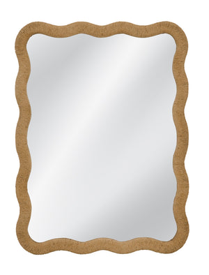 Basset Mirror Burnette Wall Mirror – Coastal Charm With Boho Flair, Textured Wavy Rope Frame For Eclectic Spaces Natural Hemp Rope,Mirror Glass M5277