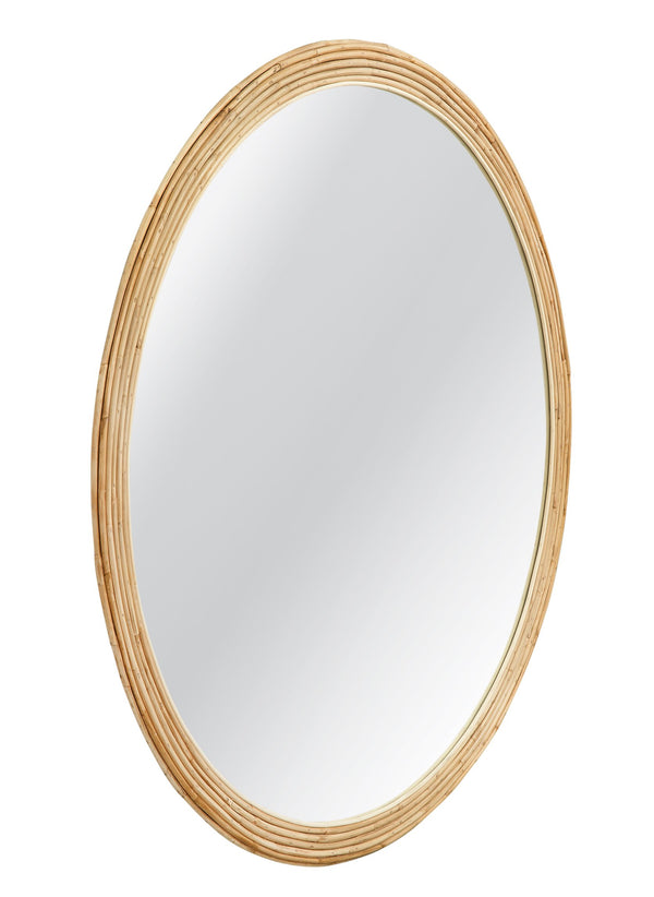 Basset Mirror Grayson Wall Mirror: Round Rattan Frame With Coastal Charm For A Breezy, Boho-inspired Accent Decor Tan Cane,Mirror Glass M5298