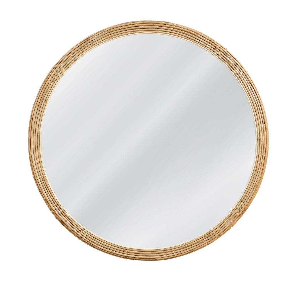 Basset Mirror Grayson Wall Mirror: Round Rattan Frame With Coastal Charm For A Breezy, Boho-inspired Accent Decor Tan Cane,Mirror Glass M5298