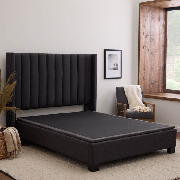 Malouf Thin Upholstered Highrise™ Platform Bed Frame With Solid Steel Design And Easy Assembly Features Charcoal Charcoal Ma0001uplckch