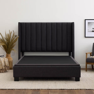Malouf Thin Upholstered Highrise™ Platform Bed Frame With Solid Steel Design And Easy Assembly Features Charcoal Charcoal Ma0001uplckch