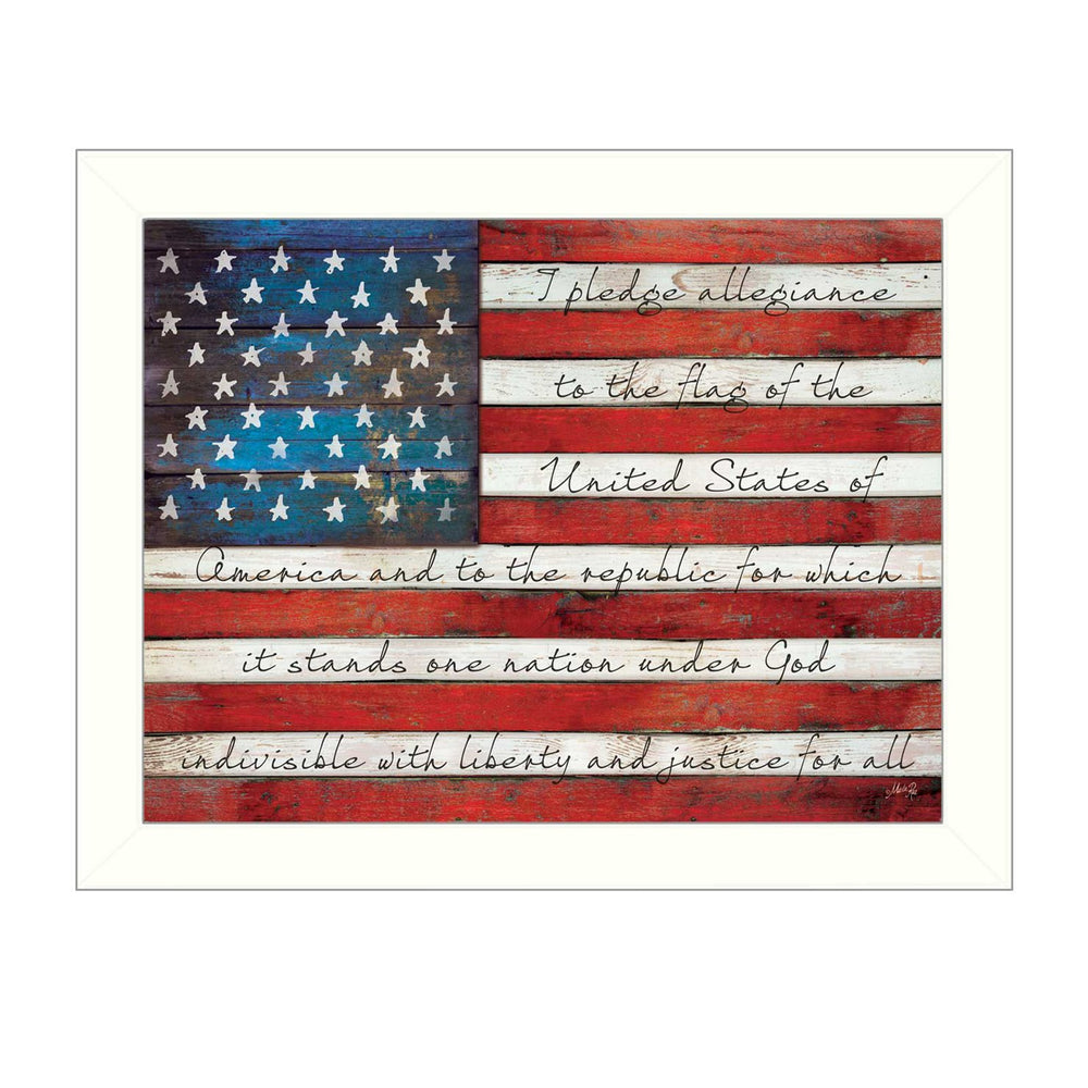 English Elm "pledge of Allegiance" Marla Rae Hand Lettered Patriotic Art White Framed Print B06786165