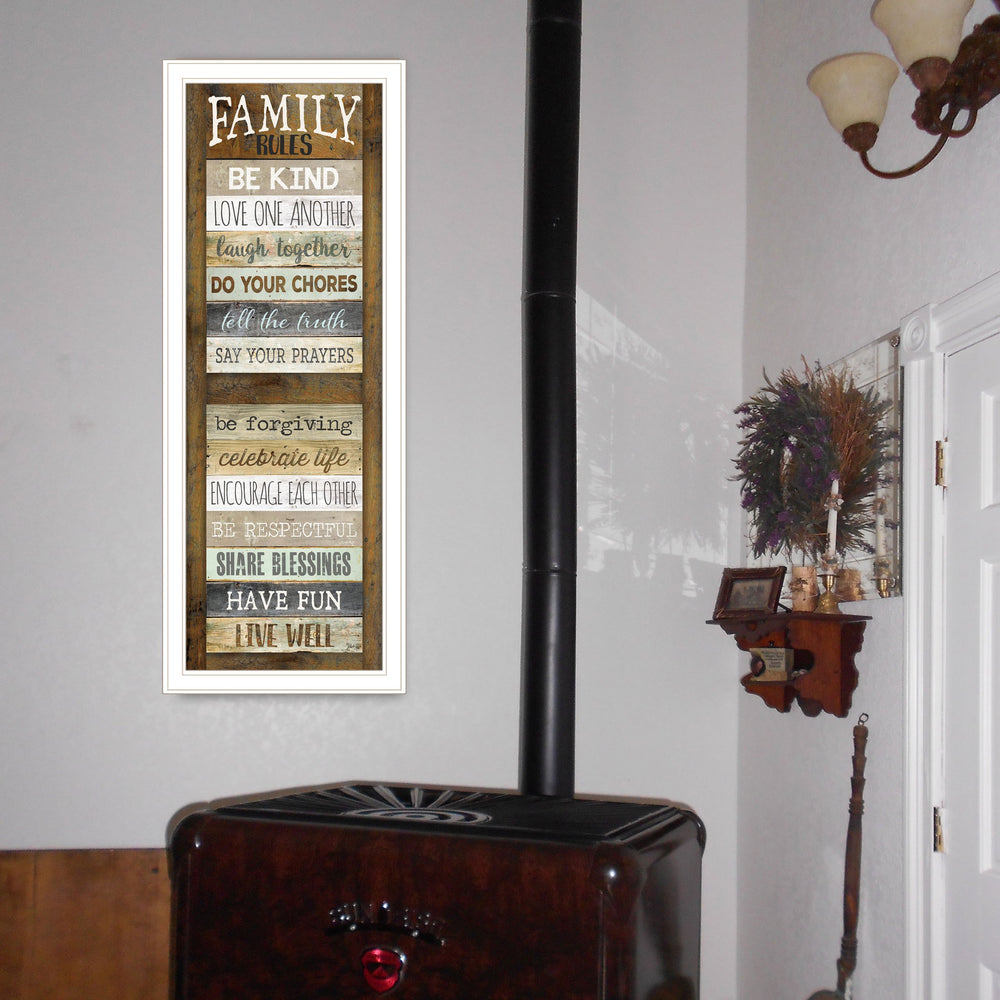 English Elm "family Rules" Shutter Framed Print Farmhouse Typographic Art Ready to Hang Decor B06787657