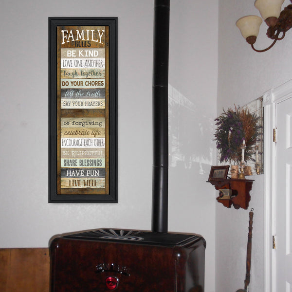 English Elm "family Rules" Typographic Shutter Print Framed Wall Art for Entryway or Hallway B06787658