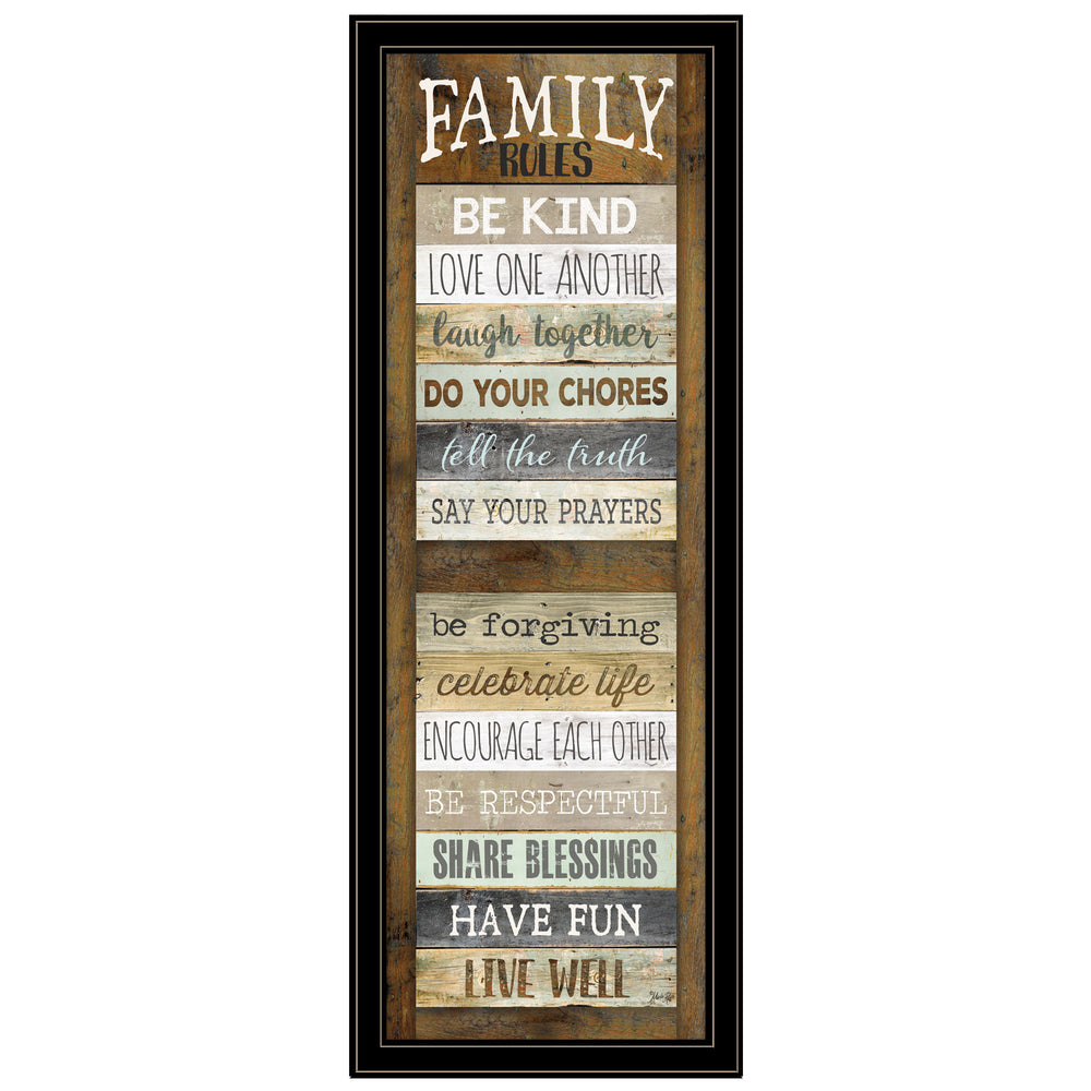 English Elm "family Rules" Typographic Shutter Print Black Framed Wall Art for Home Decor B06787659