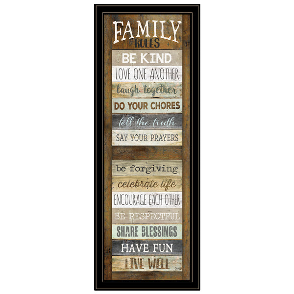 English Elm "family Rules" Typographic Shutter Print Black Framed Wall Art for Home Decor B06787659