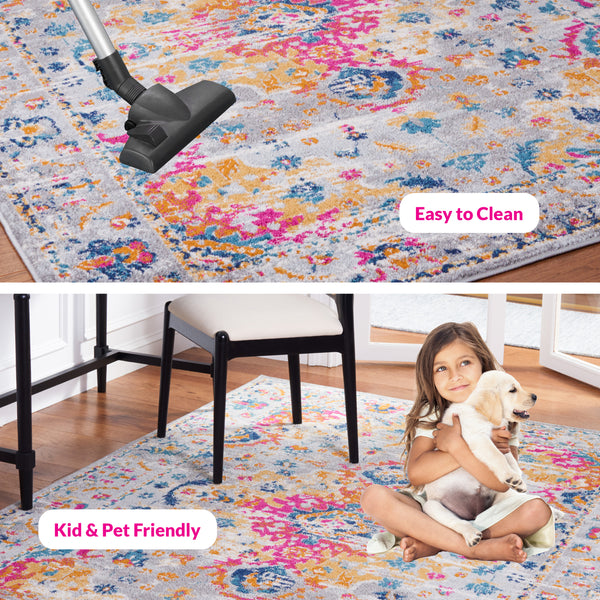 Safavieh Madison Transitional Area Rug – Stunning Grey And Fuchsia Design, Perfect For Modern Elegance Grey ,Fuchsia Polypropylene Pile Mad154f-3sq