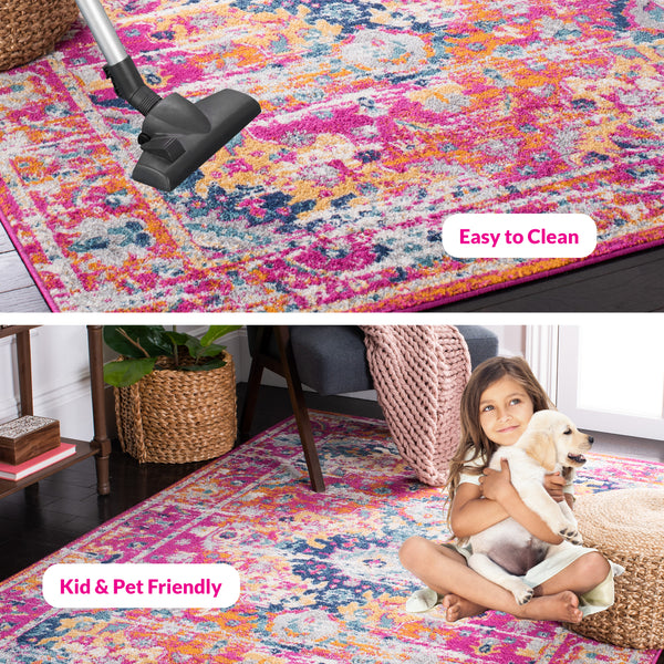 Safavieh Madison Transitional Area Rug – Stunning Grey And Fuchsia Design, Perfect For Modern Elegance Fuchsia ,Gold Polypropylene Pile Mad154r-68