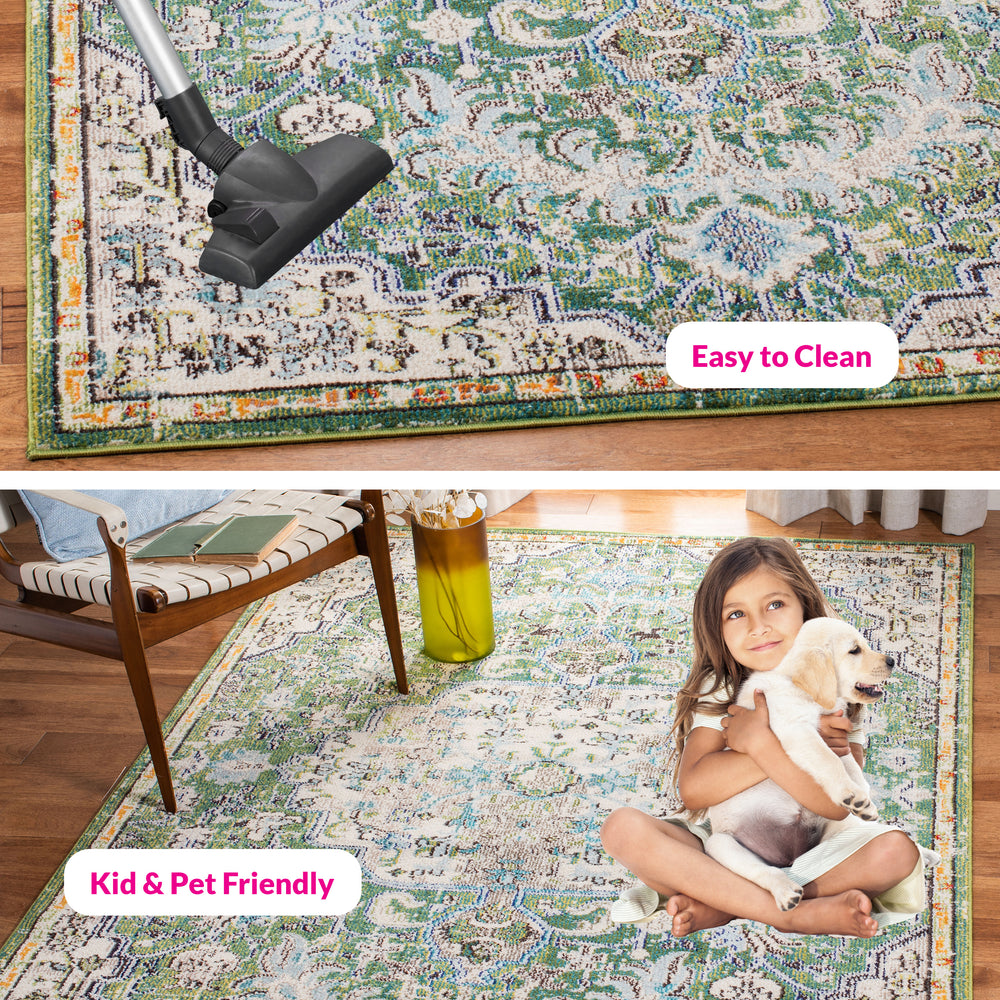 Safavieh Madison Stunning Rectangular Area Rug – Elegant Green & Turquoise Design For Timeless Home Décor Green ,Turquoise 57% Polypropylene,30% Cotton,13% Polyester Mad447y-68