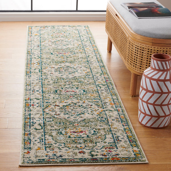 Safavieh Madison Sage And Ivory Bohemian Round Rug — Power-Loomed Turkey Medallion, Low Pile, Stain Resistant 8'-0" x 8'-0" MAD468W-8R