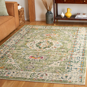 Safavieh Madison Sage And Ivory Bohemian Round Rug — Power-Loomed Turkey Medallion, Low Pile, Stain Resistant 8'-0" x 8'-0" MAD468W-8R