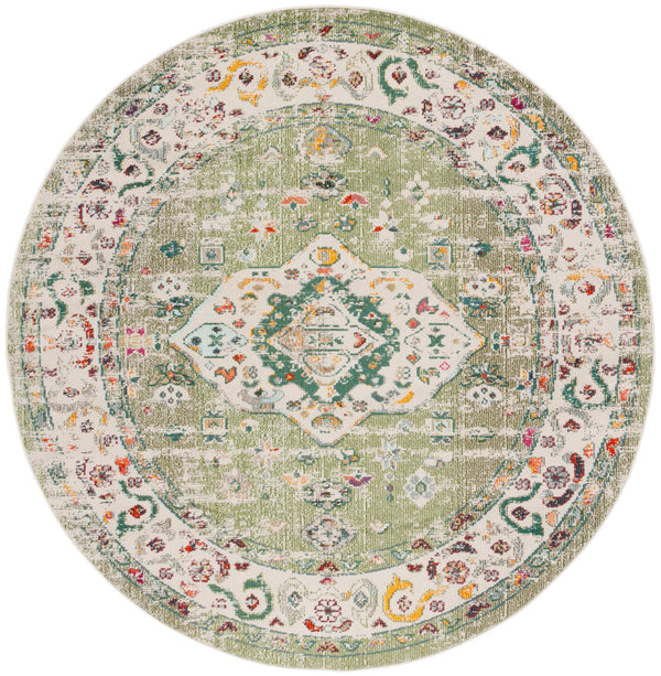 Safavieh Madison Sage And Ivory Bohemian Round Rug — Power-Loomed Turkey Medallion, Low Pile, Stain Resistant 8'-0" x 8'-0" MAD468W-8R