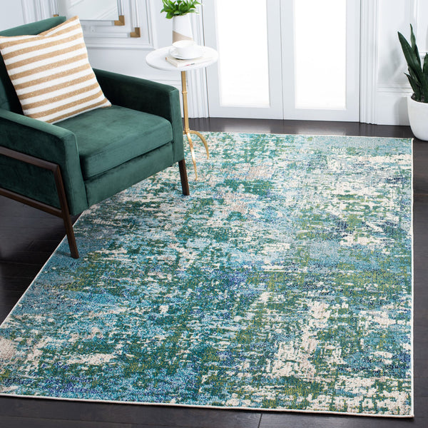 Safavieh Madison Vibrant Green Turquoise Abstract Square Rug — Low-Profile Power-Loomed Turkish Durability And Style 8'-0" x 8'-0" MAD471Y-8SQ