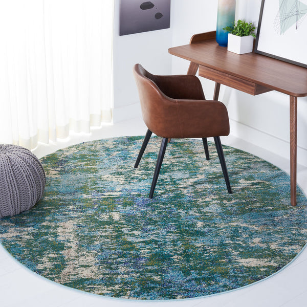 Safavieh Madison Elegant Abstract Green And Turquoise Area Rug, Low-Profile Durable Polypropylene Blend 6'-0" x 8'-0" MAD471Y-68