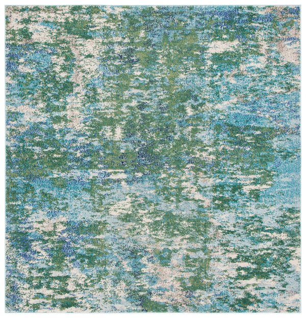 Safavieh Madison Round Abstract Area Rug In Green Turquoise – Low-Profile, Stain-Resistant Power-Loomed Turkey 4Ft 4'-0" x 4'-0" MAD471Y-4R