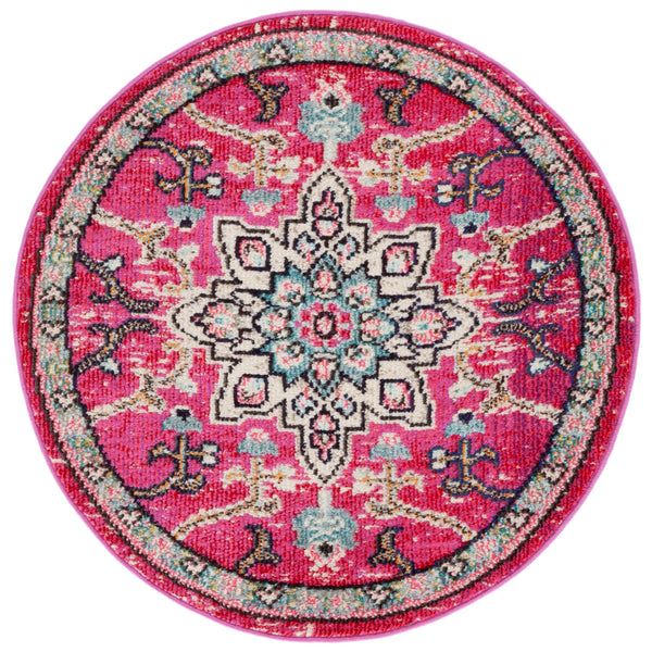 Safavieh Madison Luxurious Transitional Area Rug With Striking Fuchsia Motif For Elegant Home Décor Fuchsia ,Blue 57% Polypropylene,30% Cotton,13% Polyester Mad473a-1218