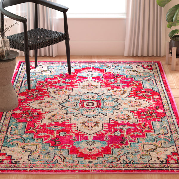 Safavieh Madison Luxurious Transitional Area Rug With Striking Fuchsia Motif For Elegant Home Décor Fuchsia ,Blue 57% Polypropylene,30% Cotton,13% Polyester Mad473a-1218