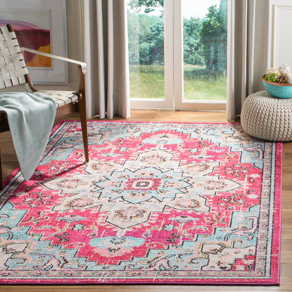 Safavieh Madison Luxurious Transitional Area Rug With Striking Fuchsia Motif For Elegant Home Décor Fuchsia ,Blue 57% Polypropylene,30% Cotton,13% Polyester Mad473a-1218