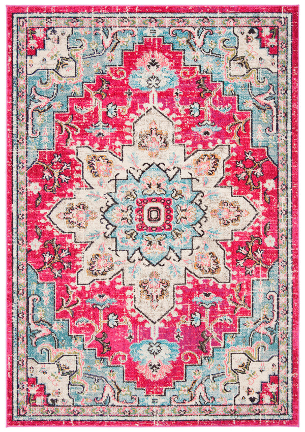 Safavieh Madison Luxurious Transitional Area Rug With Striking Fuchsia Motif For Elegant Home Décor Fuchsia ,Blue 57% Polypropylene,30% Cotton,13% Polyester Mad473a-1218