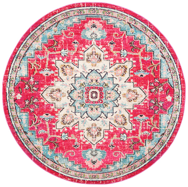 Safavieh Madison Luxurious Transitional Area Rug With Striking Fuchsia Motif For Elegant Home Décor Fuchsia ,Blue 57% Polypropylene,30% Cotton,13% Polyester Mad473a-1218