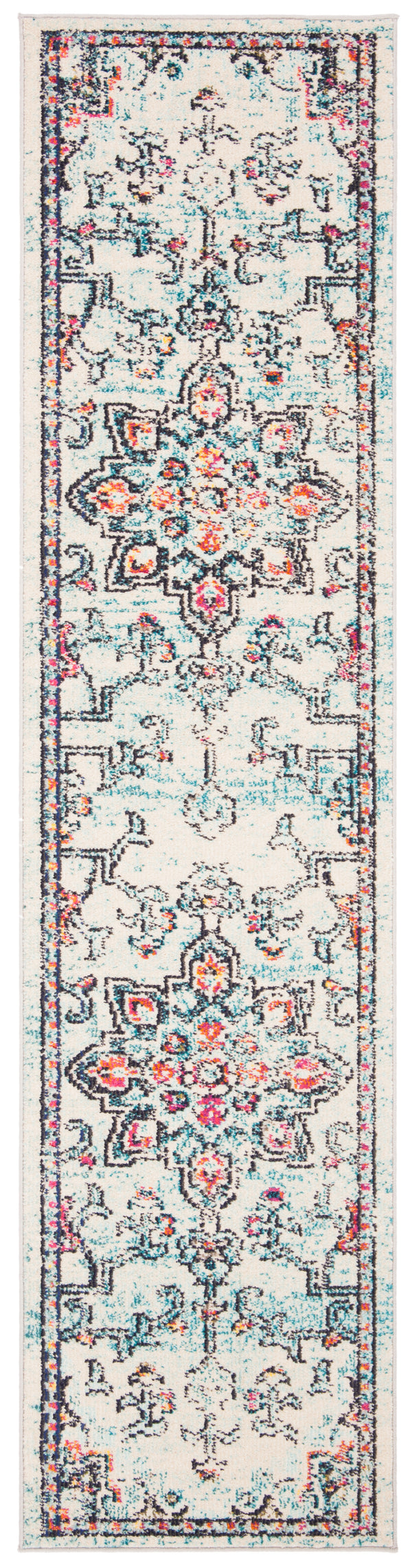 Safavieh Madison Luxurious Transitional Area Rug With Striking Fuchsia Motif For Elegant Home Décor Cream ,Blue 57% Polypropylene,30% Cotton,13% Polyester Mad473b-68
