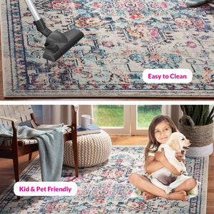 Safavieh Madison Luxurious Transitional Area Rug With Striking Fuchsia Motif For Elegant Home Décor Cream ,Blue 57% Polypropylene,30% Cotton,13% Polyester Mad473b-68