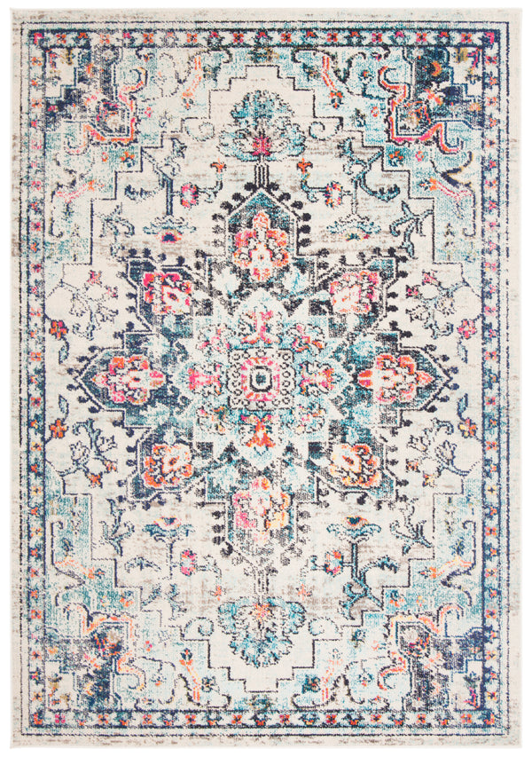 Safavieh Madison Luxurious Transitional Area Rug With Striking Fuchsia Motif For Elegant Home Décor Cream ,Blue 57% Polypropylene,30% Cotton,13% Polyester Mad473b-68
