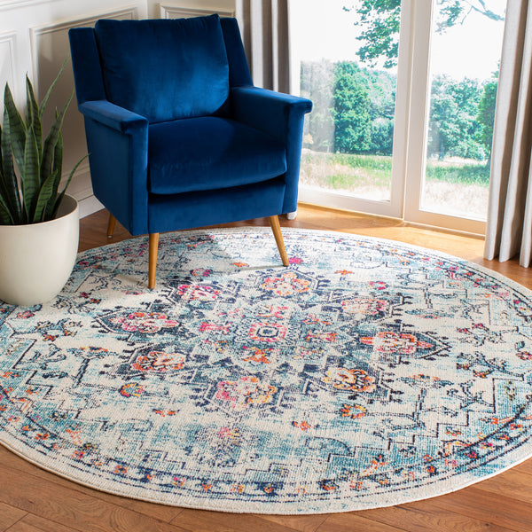 Safavieh Madison Luxurious Transitional Area Rug With Striking Fuchsia Motif For Elegant Home Décor Cream ,Blue 57% Polypropylene,30% Cotton,13% Polyester Mad473b-68