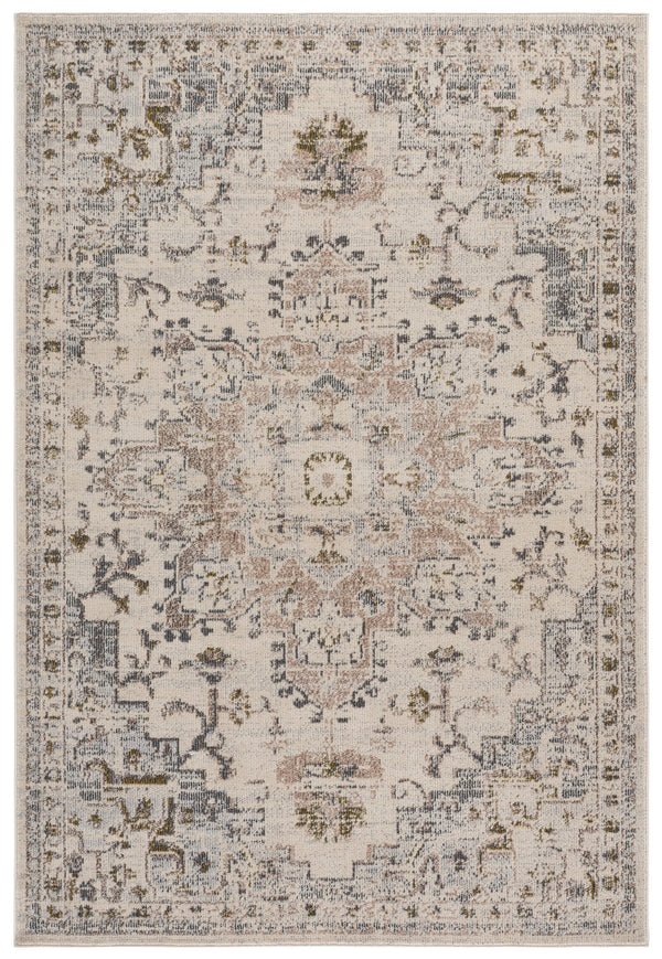 Safavieh Madison Ivory Grey Gold Power-Loomed Area Rug — Low-Profile Bohemian Medallion, Durable Turkish Craftsmanship 6'-0" x 9'-0" MAD473H-6