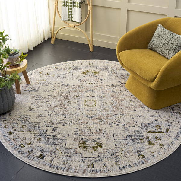 Safavieh Madison Ivory Grey Gold Power-Loomed Area Rug — Low-Profile Bohemian Medallion, Durable Turkish Craftsmanship 6'-0" x 9'-0" MAD473H-6