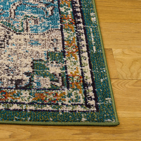 Safavieh Madison Sage & Blue Bohemian Runner Rug, Power-Loomed In Turkey, Low 3/8" Pile For Hallways 2'-0" x 8'-0" MAD473W-28