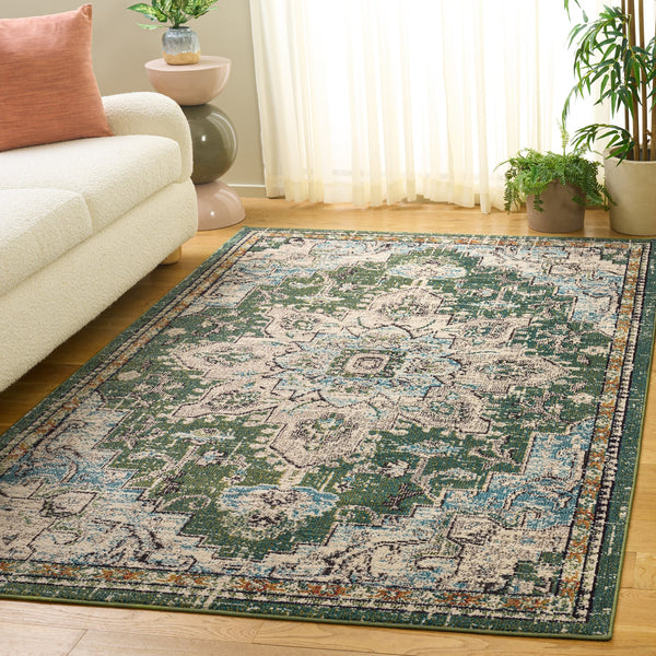 Safavieh Madison Sage And Blue Bohemian Rug — Power‑Loomed Turkish Construction, Low Pile Durable Comfort 8'-0" x 10'-0" MAD473W-8