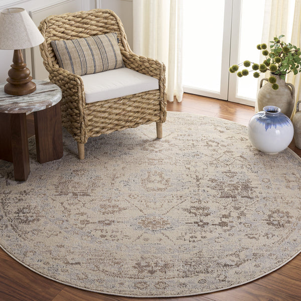 Safavieh Madison Bohemian Ivory Beige Grey Area Rug – Low-Profile Power-Loomed Durability, Soft Textured Look 6'-7" x 6'-7" MAD497B-7SQ