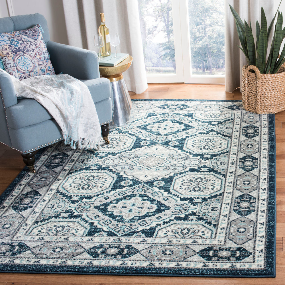 Safavieh Madison Traditional Area Rug – Timeless Elegance In Ornate Medallion Design, Crafted For Durability Navy ,Grey 100% Polypropylene Mad501n-3