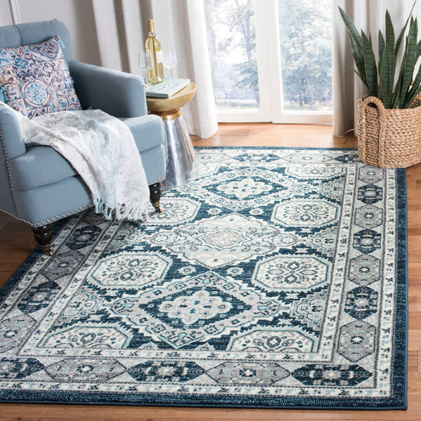 Safavieh Madison Traditional Area Rug – Timeless Elegance In Ornate Medallion Design, Crafted For Durability Navy ,Grey 100% Polypropylene Mad501n-3