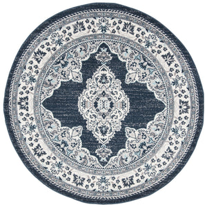 Safavieh Madison Traditional 6'7" Round Area Rug In Cream & Navy - Luxurious Floral Design For Elegant Spaces Cream ,Navy 100% Polypropylene Mad506n-7r