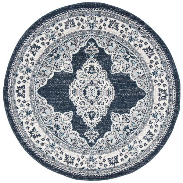 Safavieh Madison Traditional 6'7" Round Area Rug In Cream & Navy - Luxurious Floral Design For Elegant Spaces Cream ,Navy 100% Polypropylene Mad506n-7r