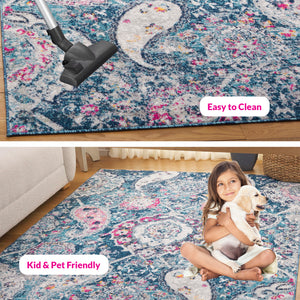 Safavieh Madison Area Rug - Elegant Transitional Design With Artistic Motifs For A Stylish Home Ambiance Blue ,Grey Polypropylene Mad600m-5r