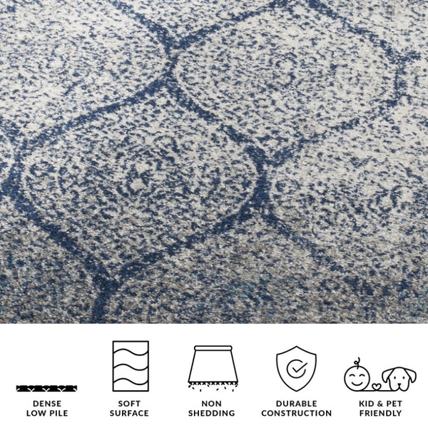 Safavieh Madison Ivory Silver Polypropylene Area Rug Turkish Woven Accent for Transitional Spaces Navy Square MAD604G-3SQ