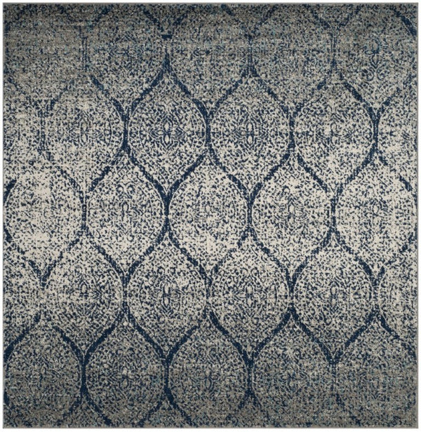 Safavieh Madison Ivory Silver Polypropylene Area Rug Turkish Woven Accent for Transitional Spaces Navy Square MAD604G-3SQ