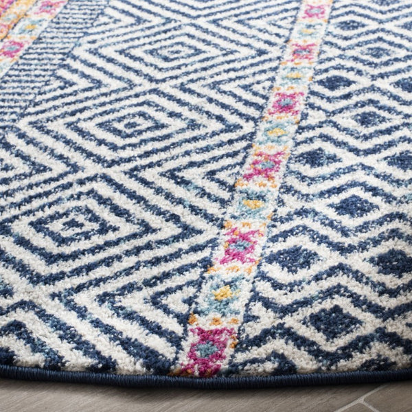 Safavieh Madison Round Polypropylene Area Rug Navy Ivory Bohemian Accent for Bedroom or Nook MAD797N-3R