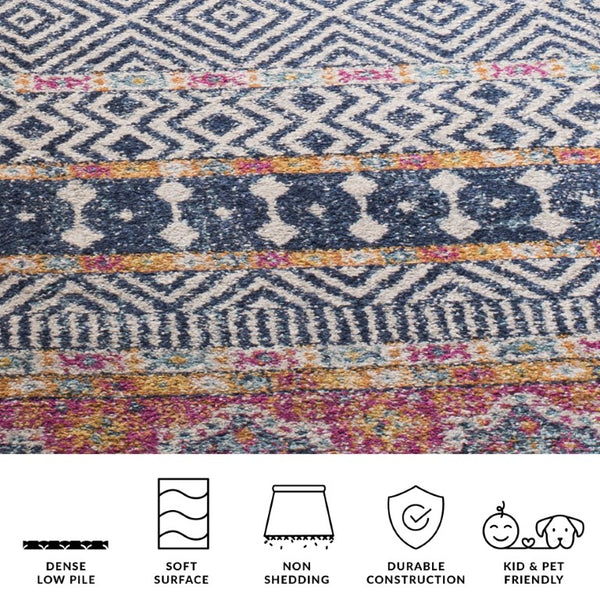 Safavieh Madison Bohemian Square Area Rug Navy Ivory Polypropylene Woven Entryway Accent MAD797N-3SQ