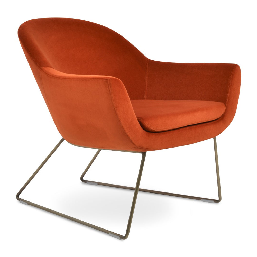 Soho Concept Madison Armchair - Modern Wire Sled Base With Boucle, Velvet & Nubuck Upholstery, 10-year Guarantee Gold,Brass,Orange  Soho-concept-dining-chair-12131
