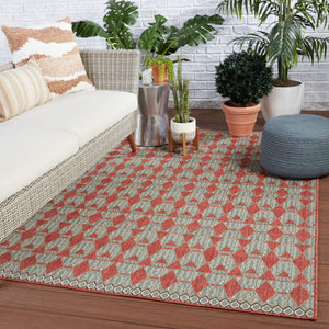 Jaipur Living Vibe by Jaipur Living Maji Polypropylene Geometric Lattice Indoor Outdoor Area Rug Red 5'6"X7'6" RUG150261