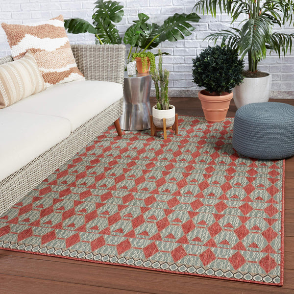 Jaipur Living Vibe by Jaipur Living Maji Polypropylene Geometric Lattice Indoor Outdoor Area Rug Red 5'6"X7'6" RUG150261