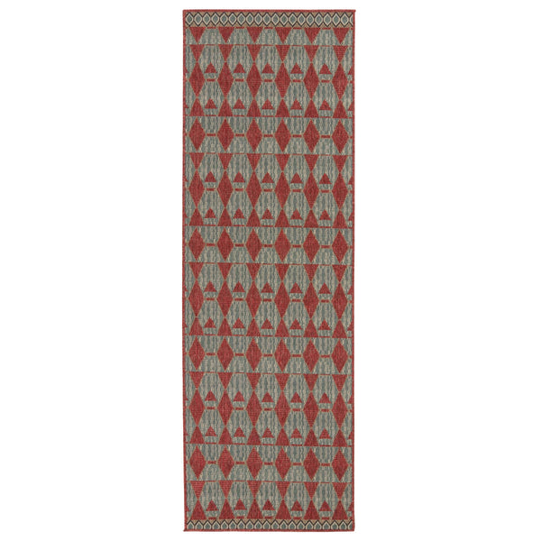 Jaipur Living Vibe by Jaipur Living Maji Polypropylene Geometric Lattice Indoor Outdoor Area Rug Red 2'6"X8' RUG150263